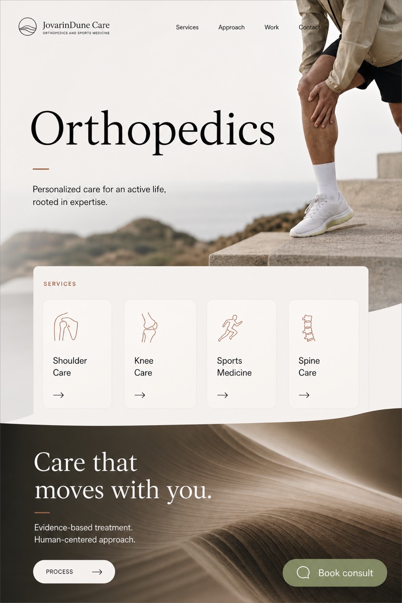 Healthcare website design for United States, showing a clear opening, service information, supporting content, and a focused inquiry action.