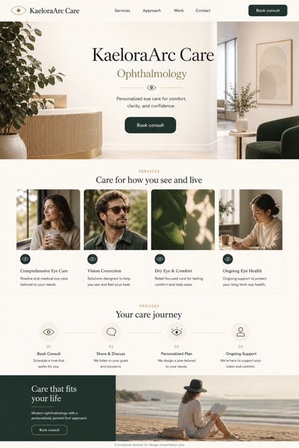 Healthcare website design for United States, showing a clear opening, service information, supporting content, and a focused inquiry action.