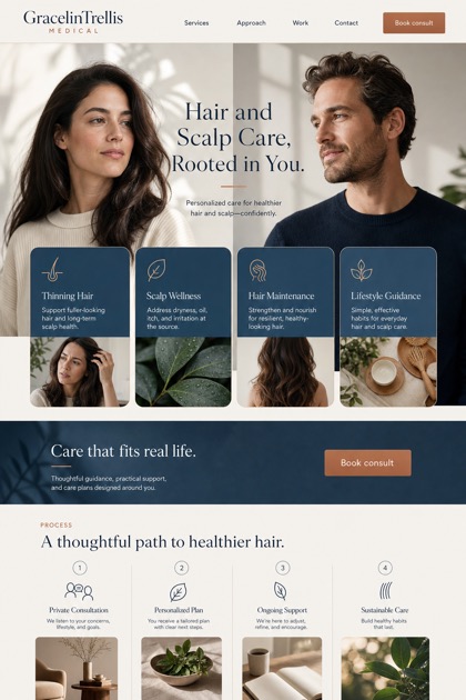 Healthcare website design for United States, showing a clear opening, service information, supporting content, and a focused inquiry action.