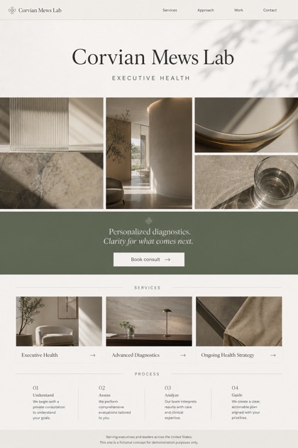 Healthcare website design for United States, showing a clear opening, service information, supporting content, and a focused inquiry action.