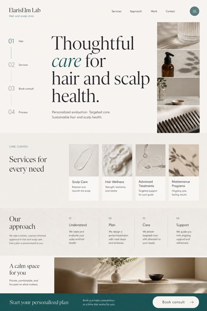 Healthcare website design for United States, showing a clear opening, service information, supporting content, and a focused inquiry action.