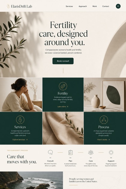 Healthcare website design for United States, showing a clear opening, service information, supporting content, and a focused inquiry action.