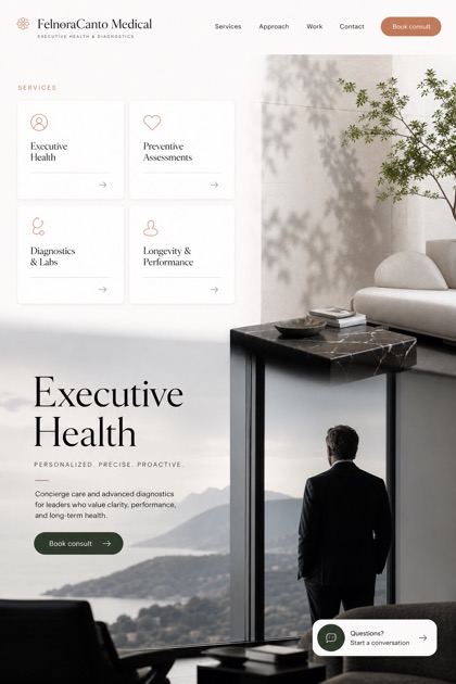 Healthcare website design for United States, showing a clear opening, service information, supporting content, and a focused inquiry action.