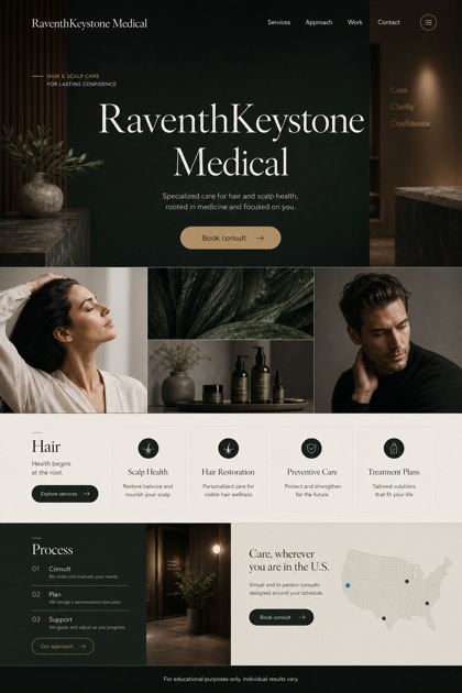 Healthcare website design for United States, showing a clear opening, service information, supporting content, and a focused inquiry action.