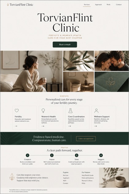 Healthcare website design for United States, showing a clear opening, service information, supporting content, and a focused inquiry action.