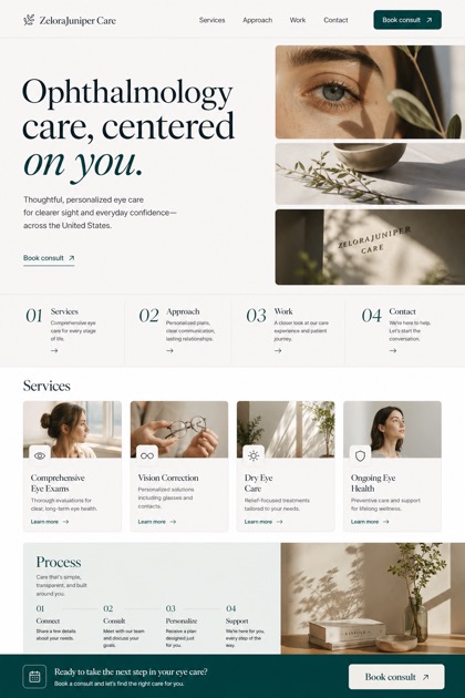Healthcare website design for United States, showing a clear opening, service information, supporting content, and a focused inquiry action.