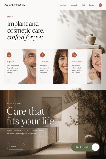 Healthcare website design for United States, showing a clear opening, service information, supporting content, and a focused inquiry action.
