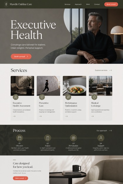 Healthcare website design for United States, showing a clear opening, service information, supporting content, and a focused inquiry action.