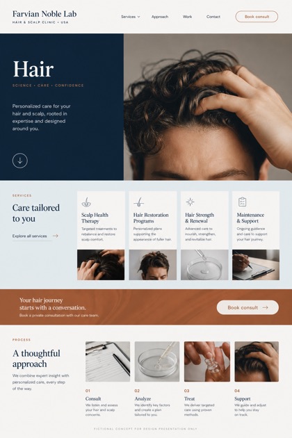 Healthcare website design for United States, showing a clear opening, service information, supporting content, and a focused inquiry action.