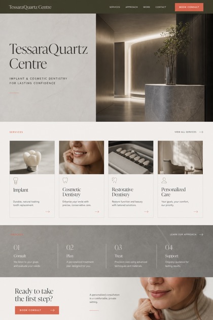 Healthcare website design for United States, showing a clear opening, service information, supporting content, and a focused inquiry action.