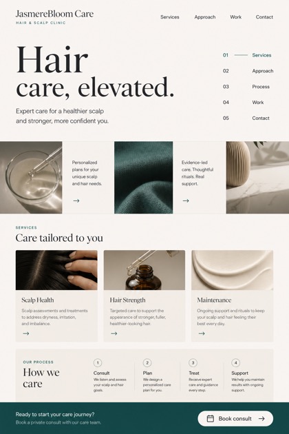 Healthcare website design for United States, showing a clear opening, service information, supporting content, and a focused inquiry action.