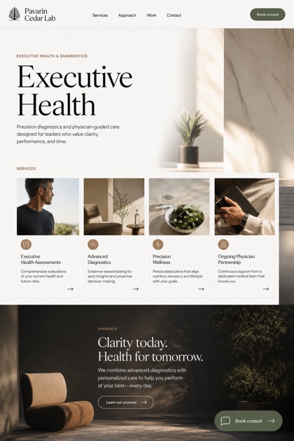 Healthcare website design for United States, showing a clear opening, service information, supporting content, and a focused inquiry action.