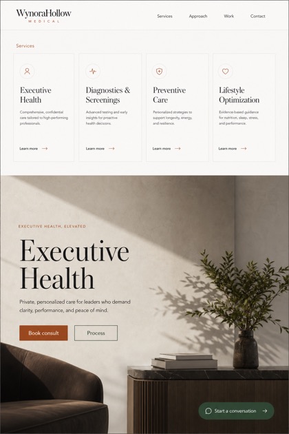Healthcare website design for United States, showing a clear opening, service information, supporting content, and a focused inquiry action.