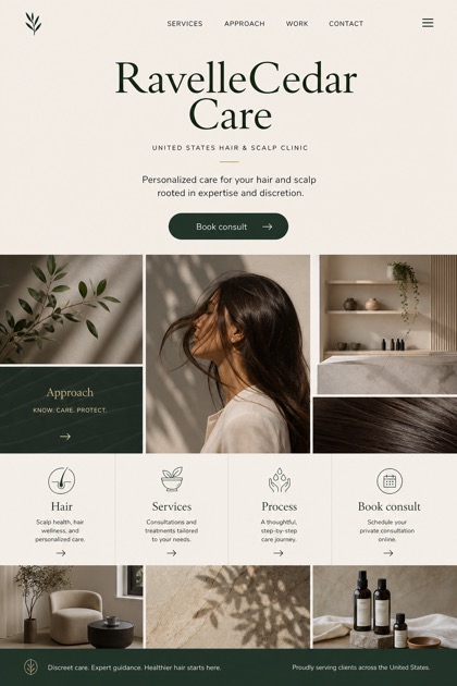 Healthcare website design for United States, showing a clear opening, service information, supporting content, and a focused inquiry action.