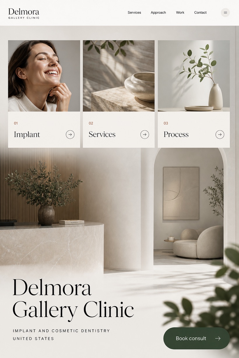 Healthcare website design for United States, showing a clear opening, service information, supporting content, and a focused inquiry action.