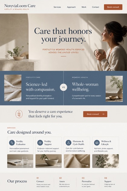 Healthcare website design for United States, showing a clear opening, service information, supporting content, and a focused inquiry action.