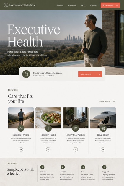 Healthcare website design for United States, showing a clear opening, service information, supporting content, and a focused inquiry action.
