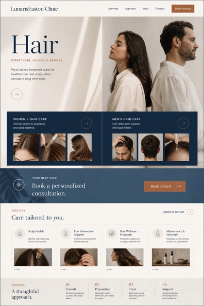 Healthcare website design for United States, showing a clear opening, service information, supporting content, and a focused inquiry action.