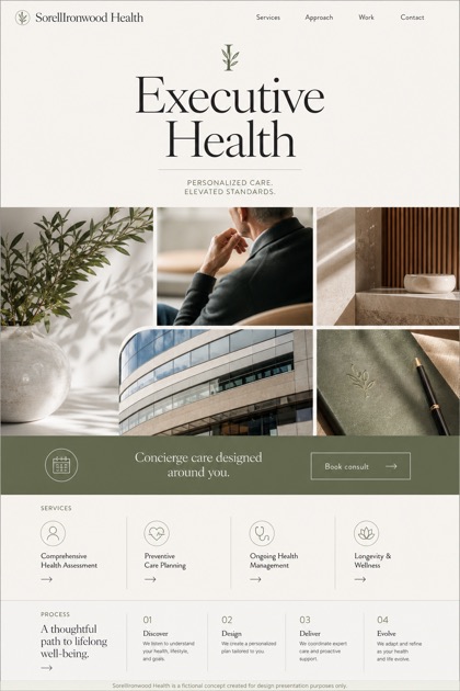 Healthcare website design for United States, showing a clear opening, service information, supporting content, and a focused inquiry action.
