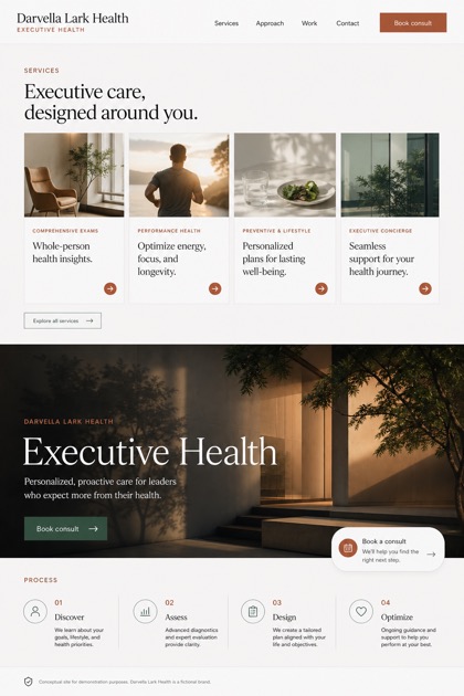 Healthcare website design for United States, showing a clear opening, service information, supporting content, and a focused inquiry action.