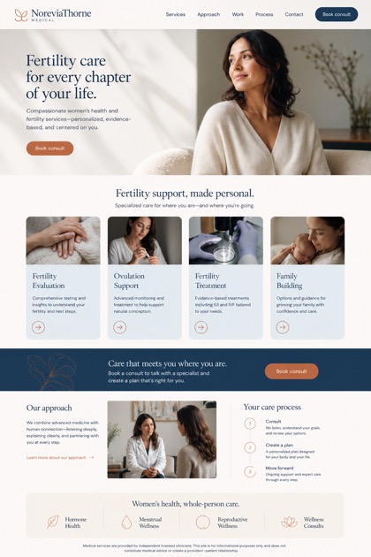 Healthcare website design for United States, showing a clear opening, service information, supporting content, and a focused inquiry action.