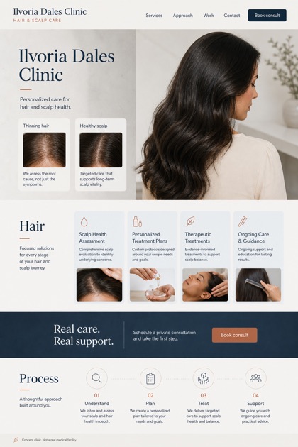 Healthcare website design for United States, showing a clear opening, service information, supporting content, and a focused inquiry action.