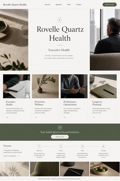 Healthcare website design for United States, showing a clear opening, service information, supporting content, and a focused inquiry action.