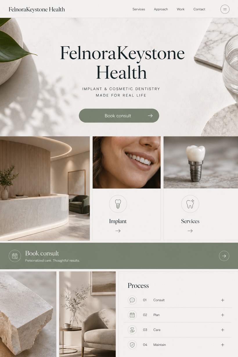 Healthcare website design for United States, showing a clear opening, service information, supporting content, and a focused inquiry action.