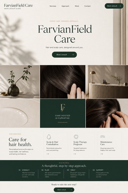 Healthcare website design for United States, showing a clear opening, service information, supporting content, and a focused inquiry action.