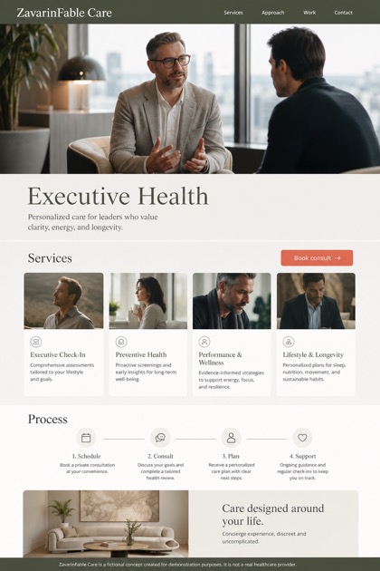 Healthcare website design for United States, showing a clear opening, service information, supporting content, and a focused inquiry action.