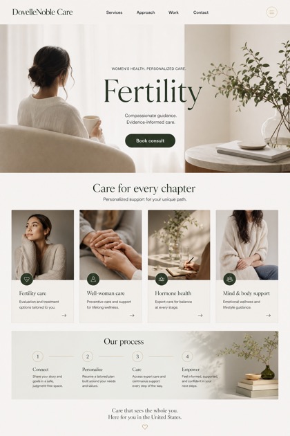 Healthcare website design for United States, showing a clear opening, service information, supporting content, and a focused inquiry action.