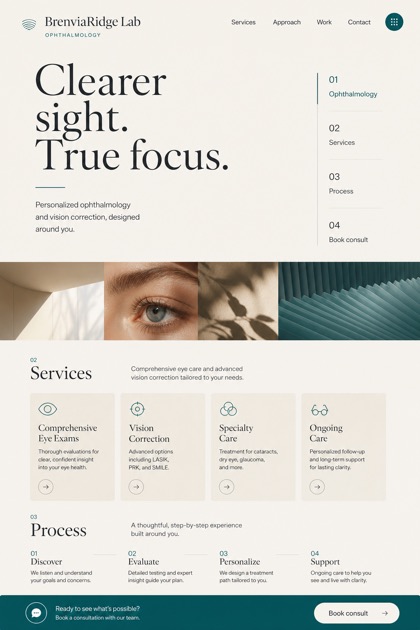 Healthcare website design for United States, showing a clear opening, service information, supporting content, and a focused inquiry action.