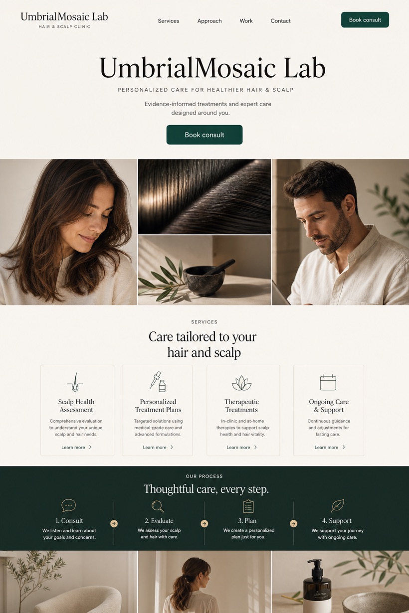 Healthcare website design for United States, showing a clear opening, service information, supporting content, and a focused inquiry action.