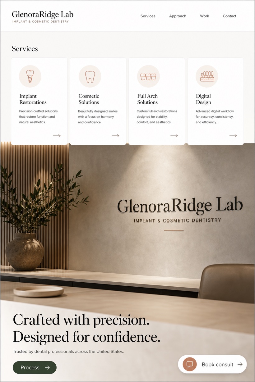 Healthcare website design for United States, showing a clear opening, service information, supporting content, and a focused inquiry action.