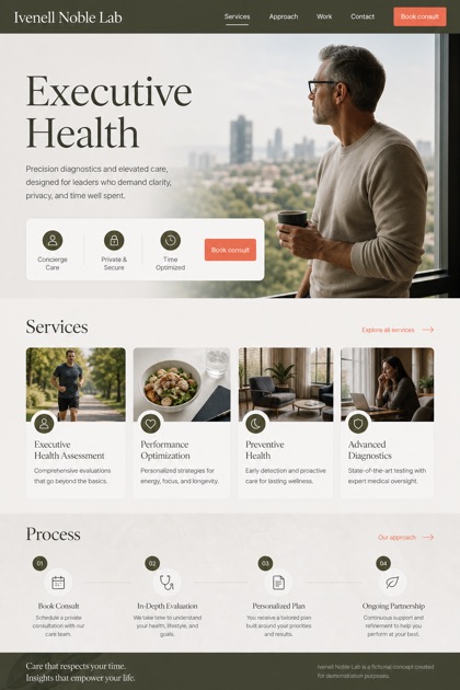 Healthcare website design for United States, showing a clear opening, service information, supporting content, and a focused inquiry action.