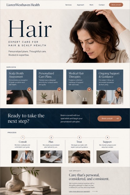 Healthcare website design for United States, showing a clear opening, service information, supporting content, and a focused inquiry action.