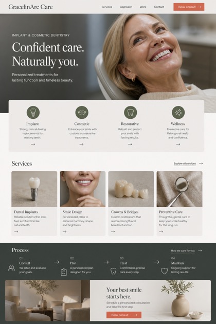 Healthcare website design for United States, showing a clear opening, service information, supporting content, and a focused inquiry action.