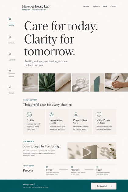 Healthcare website design for United States, showing a clear opening, service information, supporting content, and a focused inquiry action.