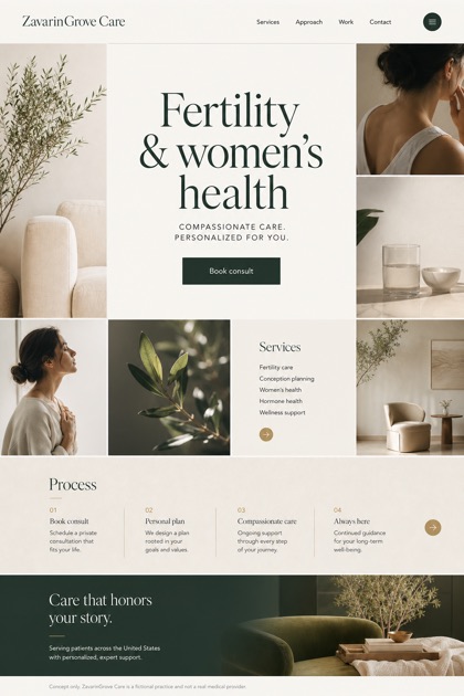 Healthcare website design for United States, showing a clear opening, service information, supporting content, and a focused inquiry action.