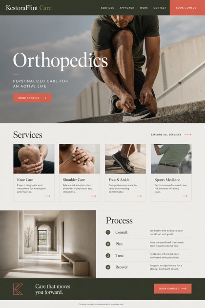 Healthcare website design for United States, showing a clear opening, service information, supporting content, and a focused inquiry action.