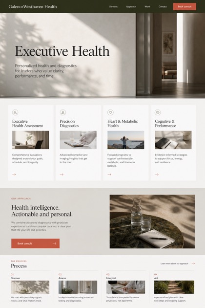 Healthcare website design for United States, showing a clear opening, service information, supporting content, and a focused inquiry action.