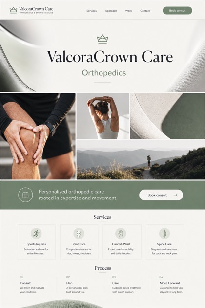 Healthcare website design for United States, showing a clear opening, service information, supporting content, and a focused inquiry action.