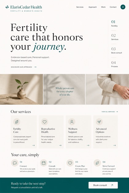 Healthcare website design for United States, showing a clear opening, service information, supporting content, and a focused inquiry action.