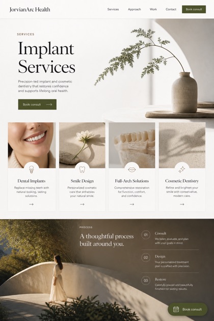 Healthcare website design for United States, showing a clear opening, service information, supporting content, and a focused inquiry action.