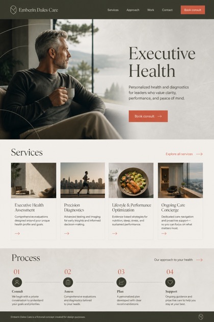 Healthcare website design for United States, showing a clear opening, service information, supporting content, and a focused inquiry action.