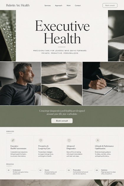 Healthcare website design for United States, showing a clear opening, service information, supporting content, and a focused inquiry action.
