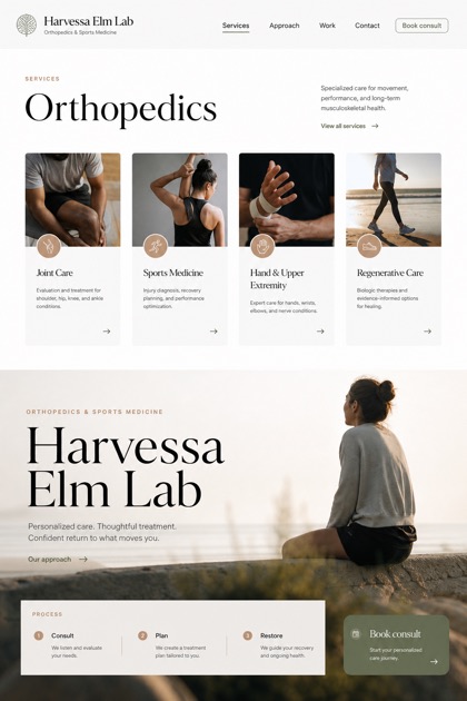 Healthcare website design for United States, showing a clear opening, service information, supporting content, and a focused inquiry action.
