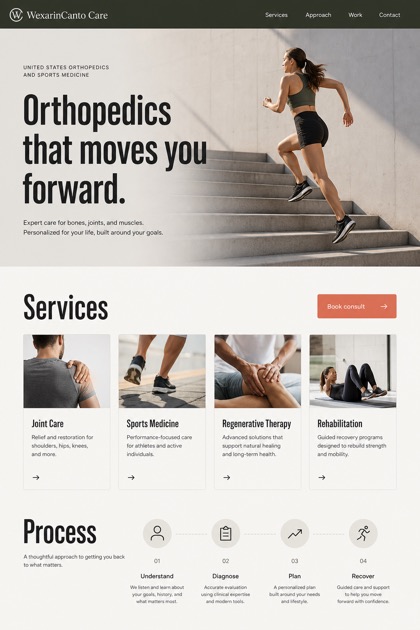 Healthcare website design for United States, showing a clear opening, service information, supporting content, and a focused inquiry action.