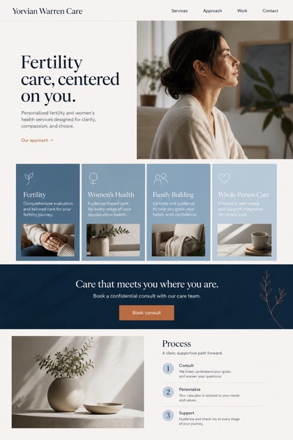 Healthcare website design for United States, showing a clear opening, service information, supporting content, and a focused inquiry action.