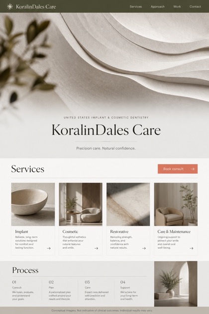 Healthcare website design for United States, showing a clear opening, service information, supporting content, and a focused inquiry action.